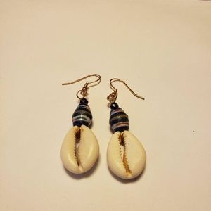 Cowrie shell earrings with beaded accents